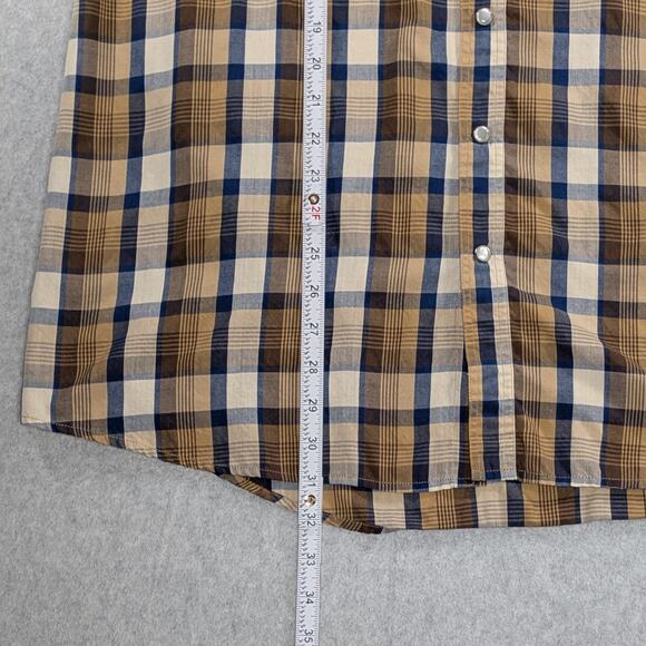 High Noon Mens XL Brown Plaid Pearl Snap Short Sleeves Pockets Rodeo Western - Picture 8 of 12